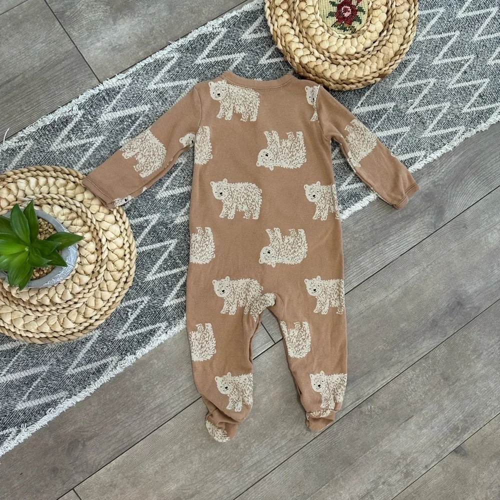 Carter's Brown Bear Patterned Button Snap Baby Boy Footies Size 9 Months Pajamas